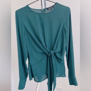 FOREVER 21 Emerald Green Chiffon Waist Tie Long Sleeve Blouse